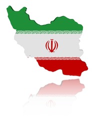 Iran map flag 3d render with reflection illustration
