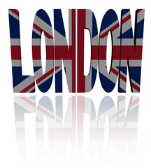 London text with British flag illustration