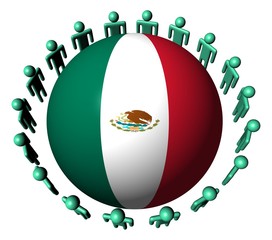 Circle of people around Mexican flag sphere illustration