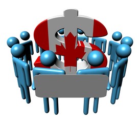 people with sign around Canadian Dollar illustration
