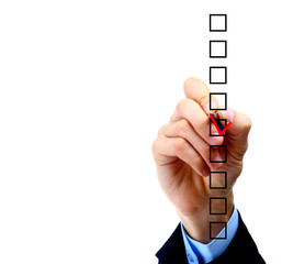 Hand choosing one of three options