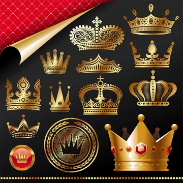 Ornate golden royal crowns - vector set