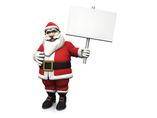 Cartoon Santa holding blank sign.