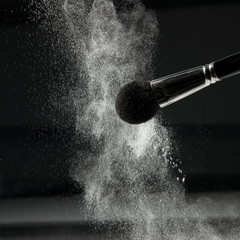 detail of a powder brush with white loose powder
