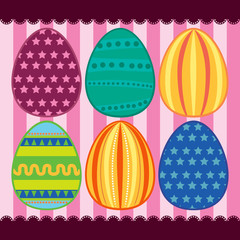 Six colorful Easter Eggs with patterns