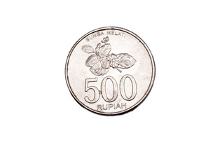 Indonesian 500 Rupiah coin - isolated on white