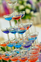 Champagne glasses tower in wedding