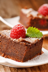 chocolate brownie with raspberry
