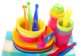 colorful plastic dishes