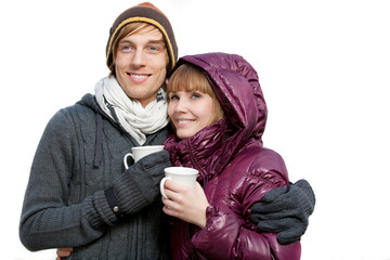couple drinking hot drink