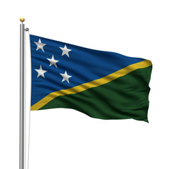 Flag of the Solomon Islands waving in the wind over white