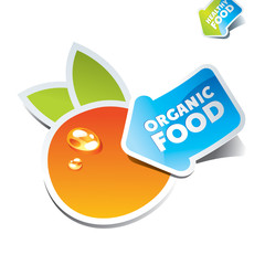 Icon orange with an arrow by organic food