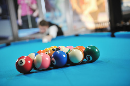 Young Man Play Pro Billiard Game