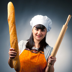 woman cook with bread and rolling-pin
