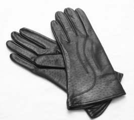 Black leather gloves