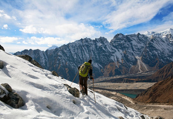 Trekking on the Larke Pass in the Nepal Himalayas