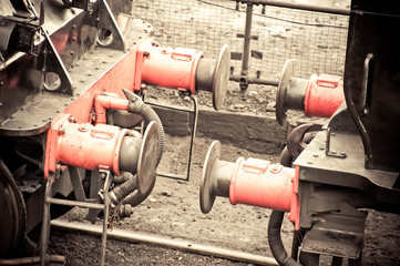 vintage locomotive train coupling closeup