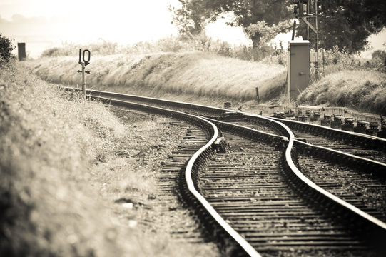 Train Tracks Merging On A Vintage Railroad Line