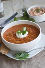 Moroccan chicken soup in a bowl