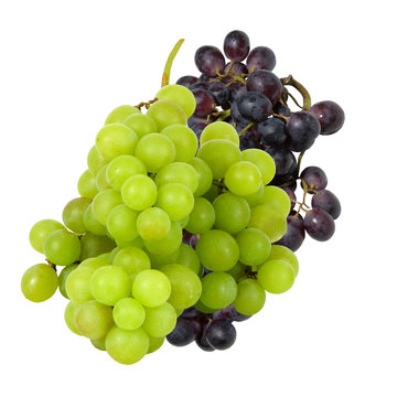 fresh green and red grapes on a white background