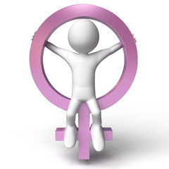 3d human sitting on the symbol of female
