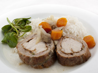 Putenrollbraten mit Reis