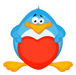 Vector cartoon penguin with heart
