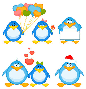 Vector set of cartoon penguins are isolated