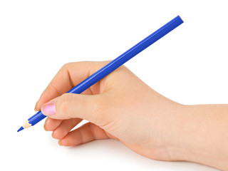 Blue pencil in hand