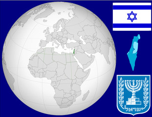 Israel globe map locator world flag coat