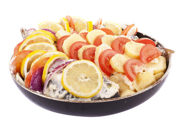 Haarder stuffed baked with potatoes and tomatoes