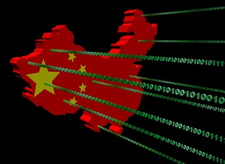 China map flag with green binary code illustration