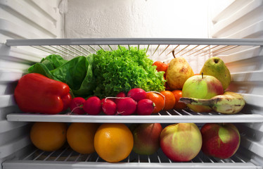 fresh fruit and vegetables in the fridge