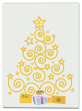 Card ,gold tree with gift