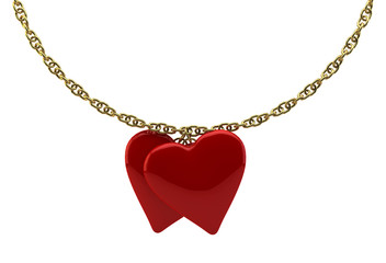 hearts on white background isolated with a gold chain