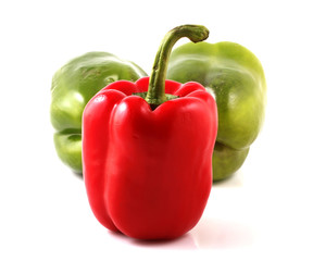 Red green yellow sweet beautiful pepper on white background