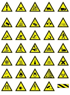 Sortiment von Gefahrensymbolen / Piktogrammen