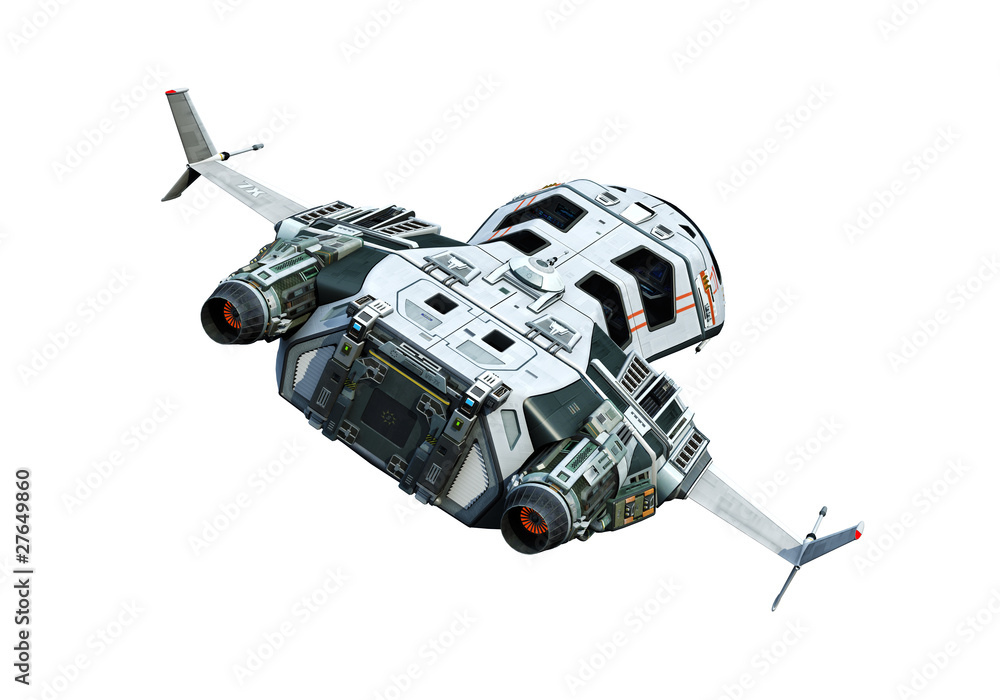 Wall mural spaceship flying back white background