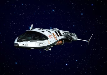 Photo sur Plexiglas Cosmos vaisseau spatial volant sur les étoiles