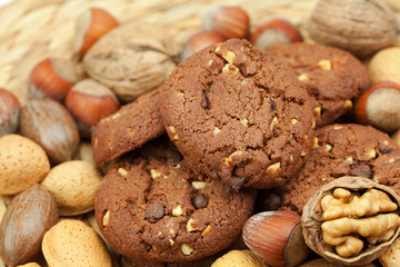 oatmeal cookies and nuts in a wicker mat