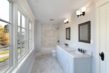 Fototapeta na wymiar Bath with double sink