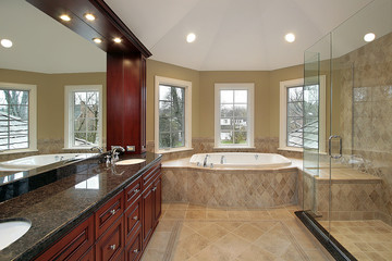 Master bath with marble tub