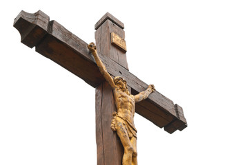 The crucifixion from a tree with Jesus's gilt figure