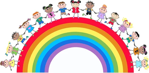 Muurstickers Regenboog gemengde etnische kinderen