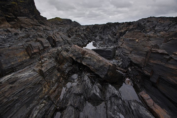 Fototapeta premium Shale rocks on the Arctic Coast at Cape Kekursky, Russia