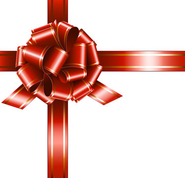 Vector gift red ribbon and bow on white background