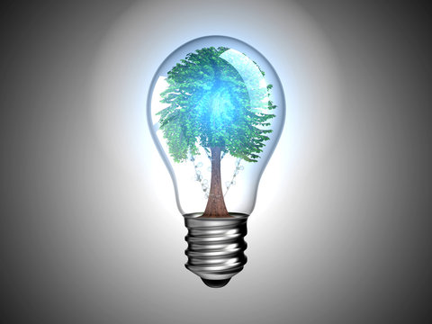 Lightbulb with blue light and tree