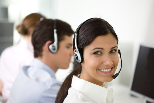 Young adults working in a call center
