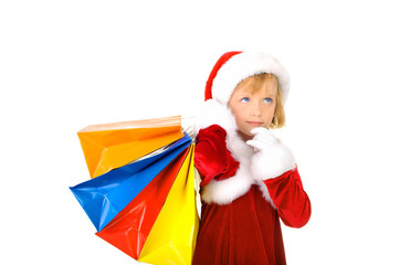 Cute little Santa with shopping bags