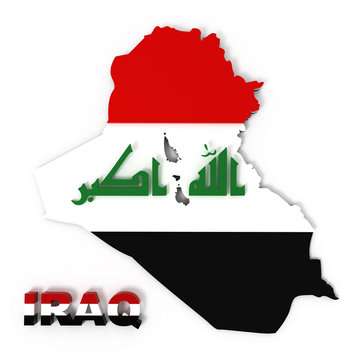 Illustration of Iraq map with flag against white background